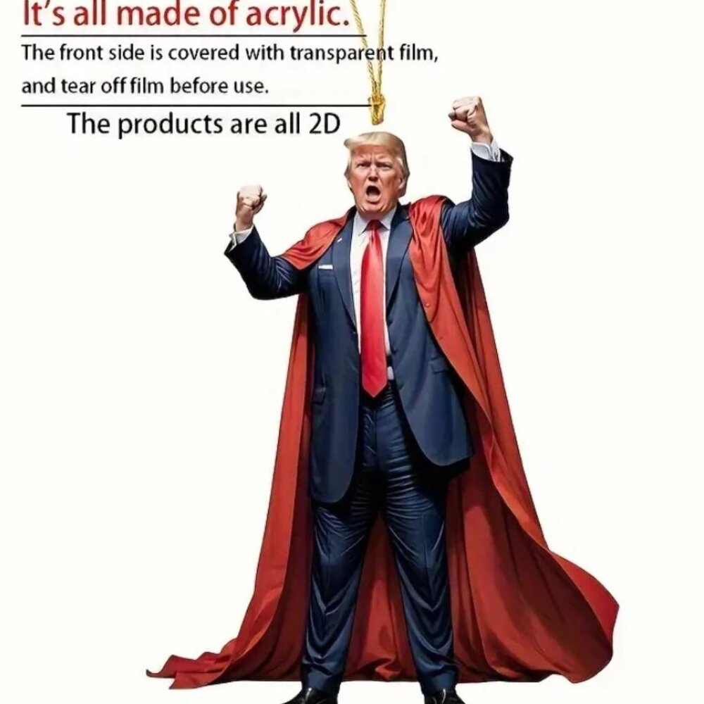 Donald Trump Superhero Red Cape Acrylic Ornament / Car Charm โ 2D Flat - Picture 6 of 7